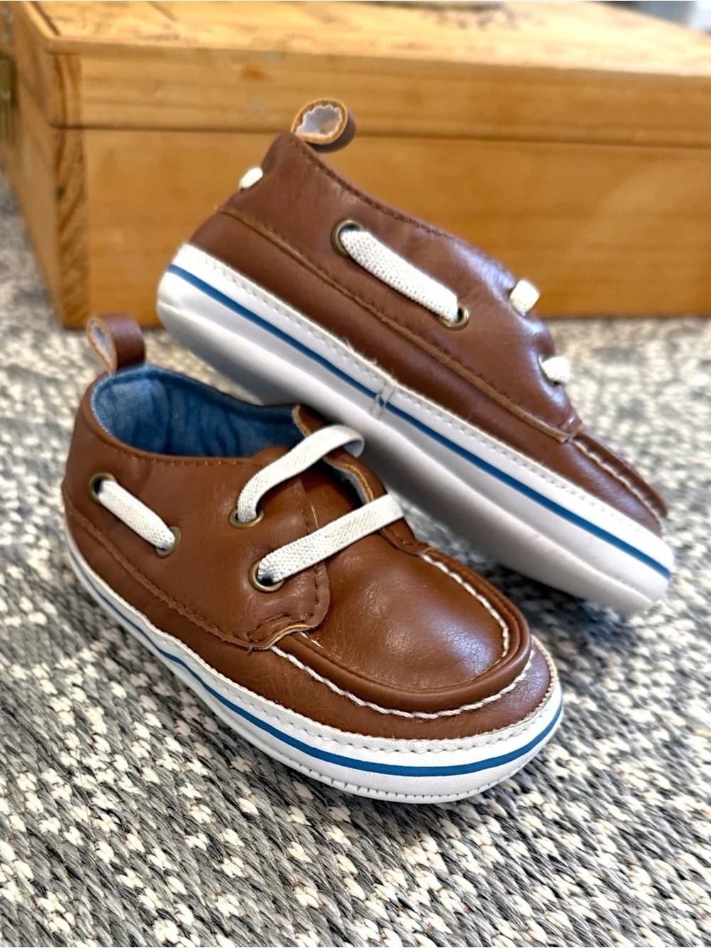 Carter's Baby Boy Brown Boat Shoes Soft Soled Crib Shoes Size 9-12 Months